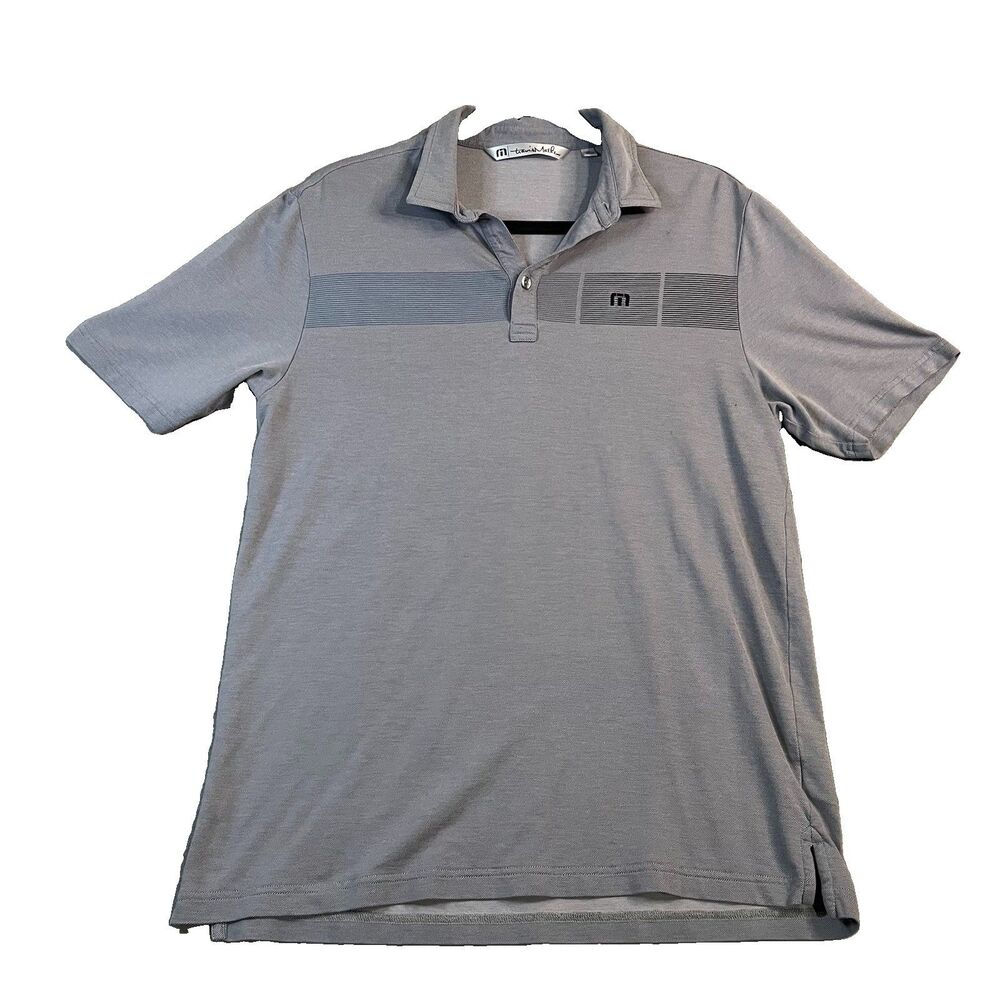 Travis Mathew Gray Coastal Chest Stripe Polo Golf Shirt Mens Size M Short Sleeve